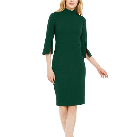 Calvin Klein Dresses & Skirts - ✨SALE✨NWT! Green Calvin Klein Split Sleeve Sheath Dress